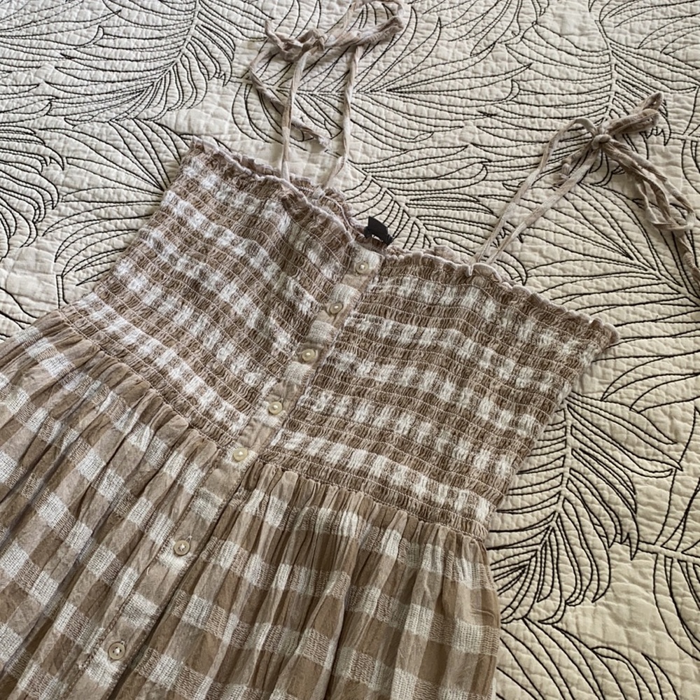 Aerie smocked gingham midi dress